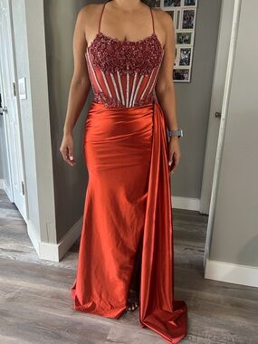 NEW orange sunrise beaded structured corset bust unbranded PROM DRESS, Sz 4